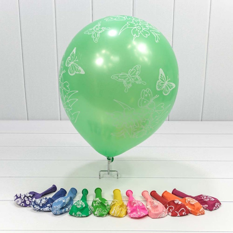16400 Шарики воздушные из латекса с рисунком 12"/30см (100 шт.) 2,8г "Цветы и бабочки" (микс) 1/50