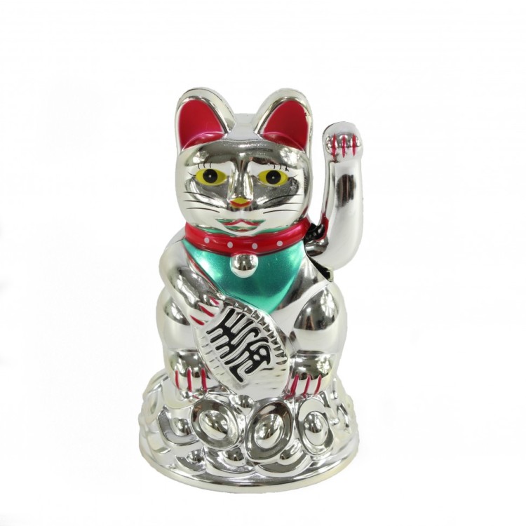 107131-2 Кот удачи на слитках (на батарейках) 7*7*12 см серебряный 107131-2 Кот удачи на слитках (на батарейках) 7*7*12 см серебряный